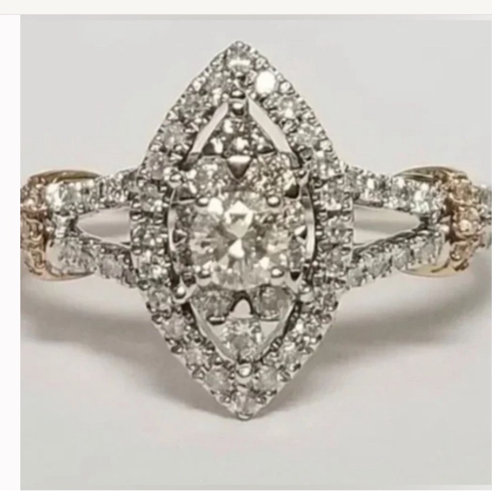 Gorgeous! NEW! 14k W/G .6 TCW Diamond Halo Engagement Ring SZ 7 White/Rose Gold